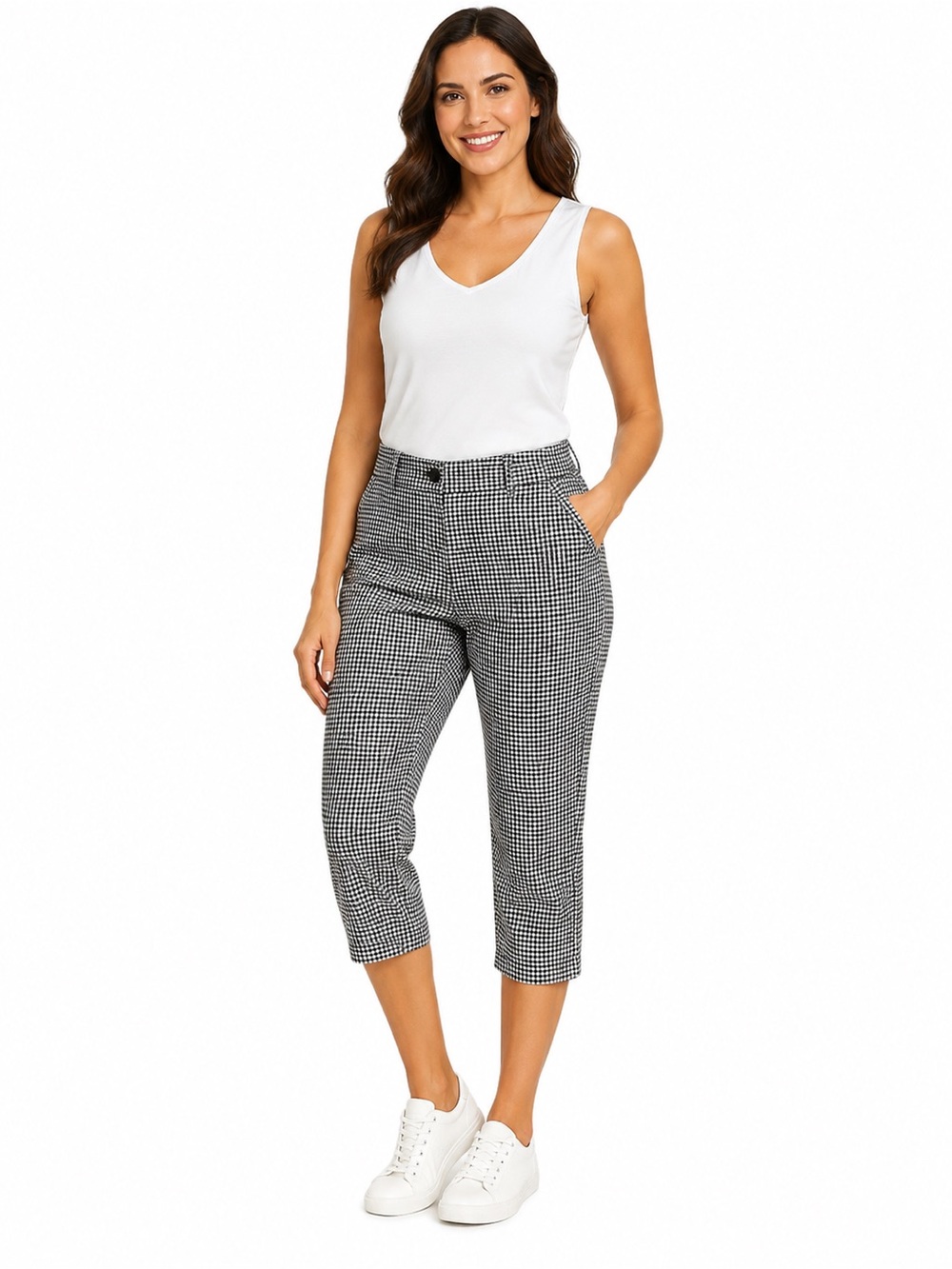 Mario Serrani Black & White Houndstooth Cropped Pants